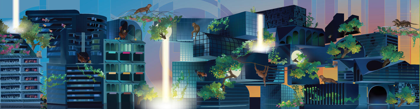 future of singapore, done using clip studio paint and illustrator, in collaboration with Amber Lim and Andrew Huang. mural for F1, commissioned by Singapore Tourism Board, 2022